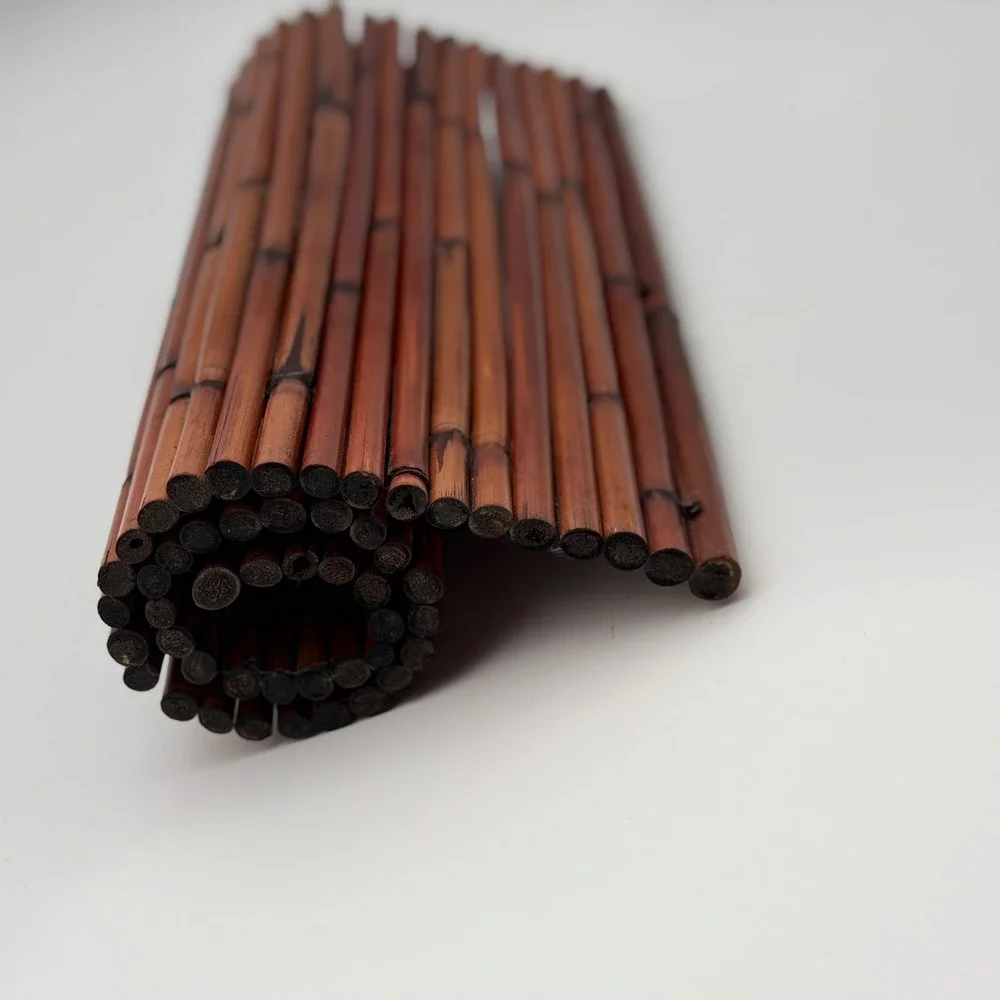 Vintage Burnt Bamboo Rollable Table Runner Placemat 20x9.5 Tropical Boho Decor